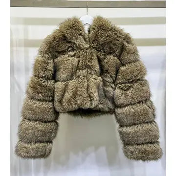 Chic Girl Hooded Fur Crop Jacket